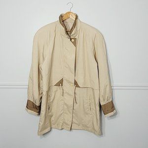 Outbrook Vintage Cream Khaki Windbreaker Drawstring Pockets Raincoat Spring Zip